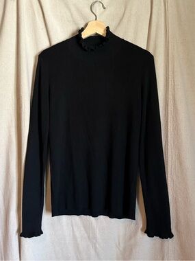 Lovely Black Ruffle Mock Neck Sweater
